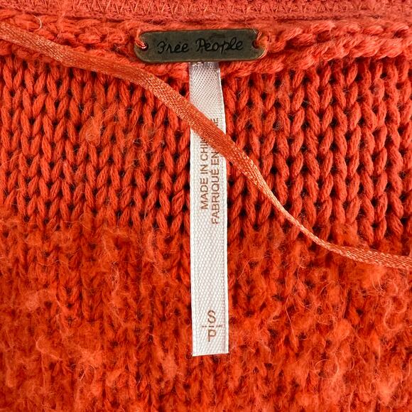 Free People Orange Snow Drop Knit Button-Up Oversized V-Neck Cardigan Sweater S - Picture 6 of 8